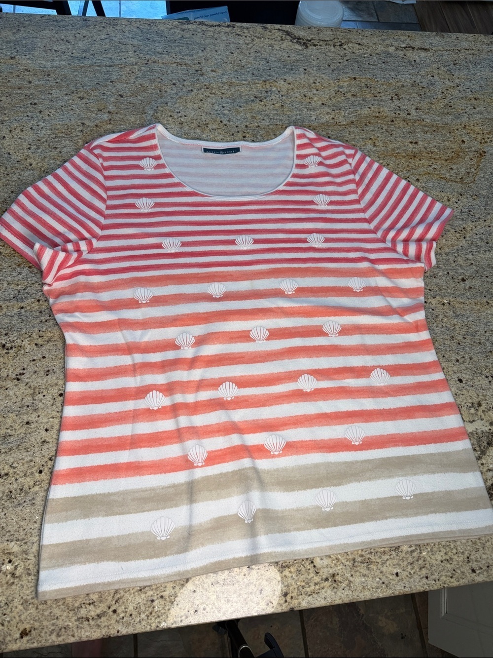 Karen Scott Coral, Cream & Beige Striped Short-Sleeve Knit Top